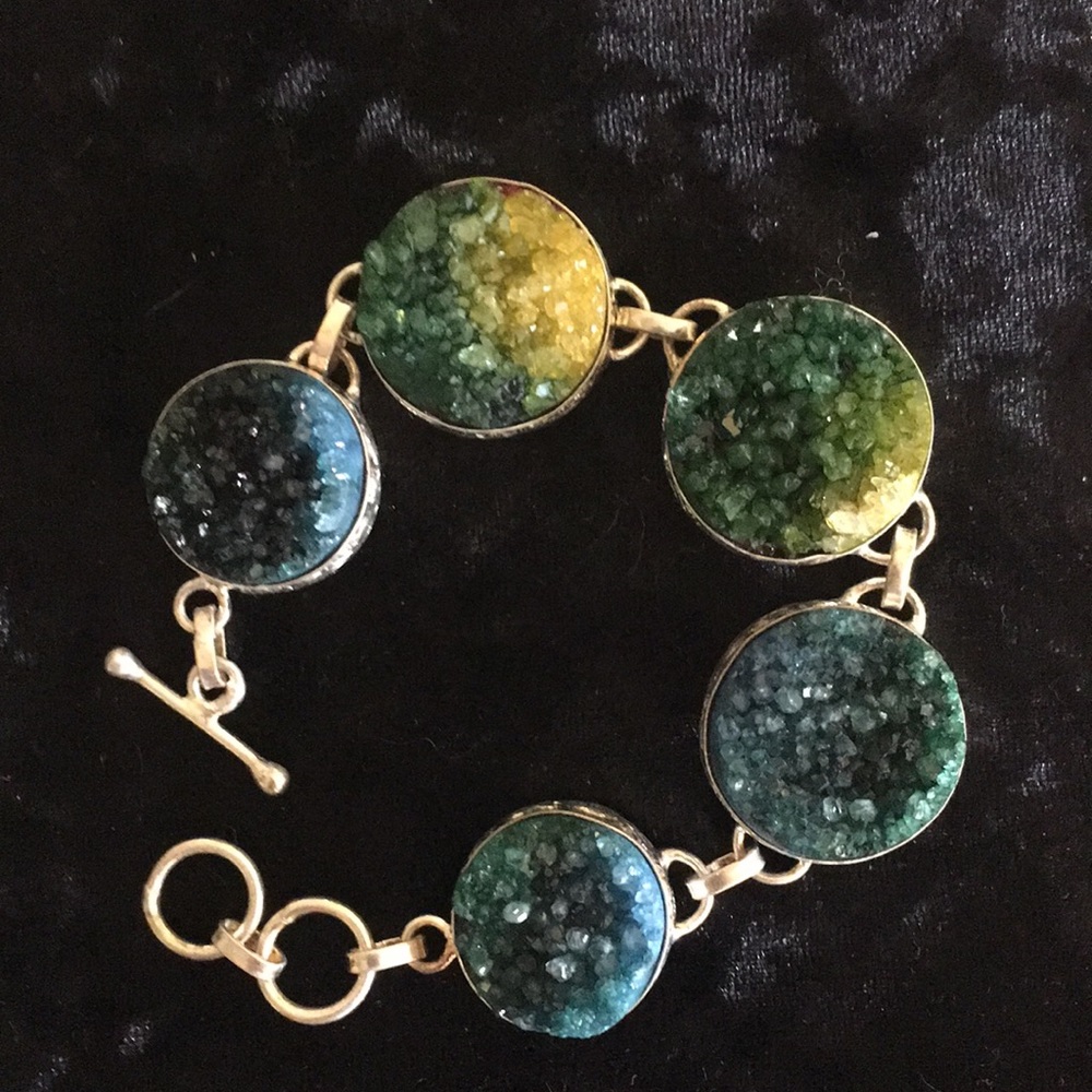 NEW!! Sterling Silver Ombre Druzy Agate Quartz Bracelet